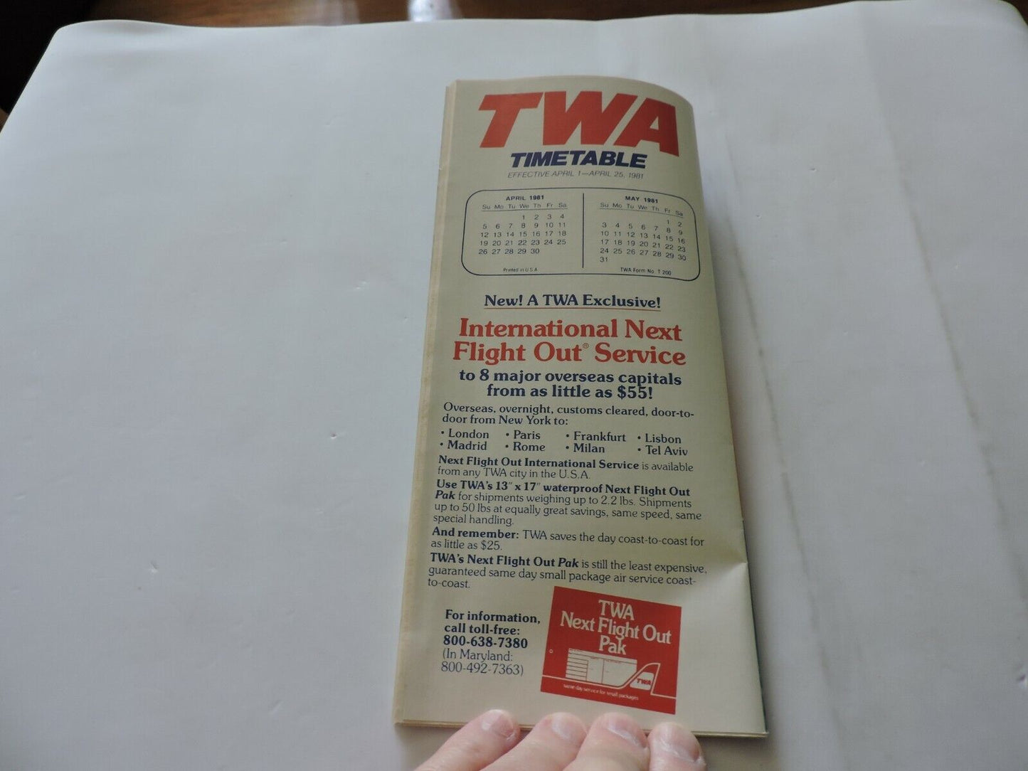 TWA TIMETABLE APRIL1-25, 1981