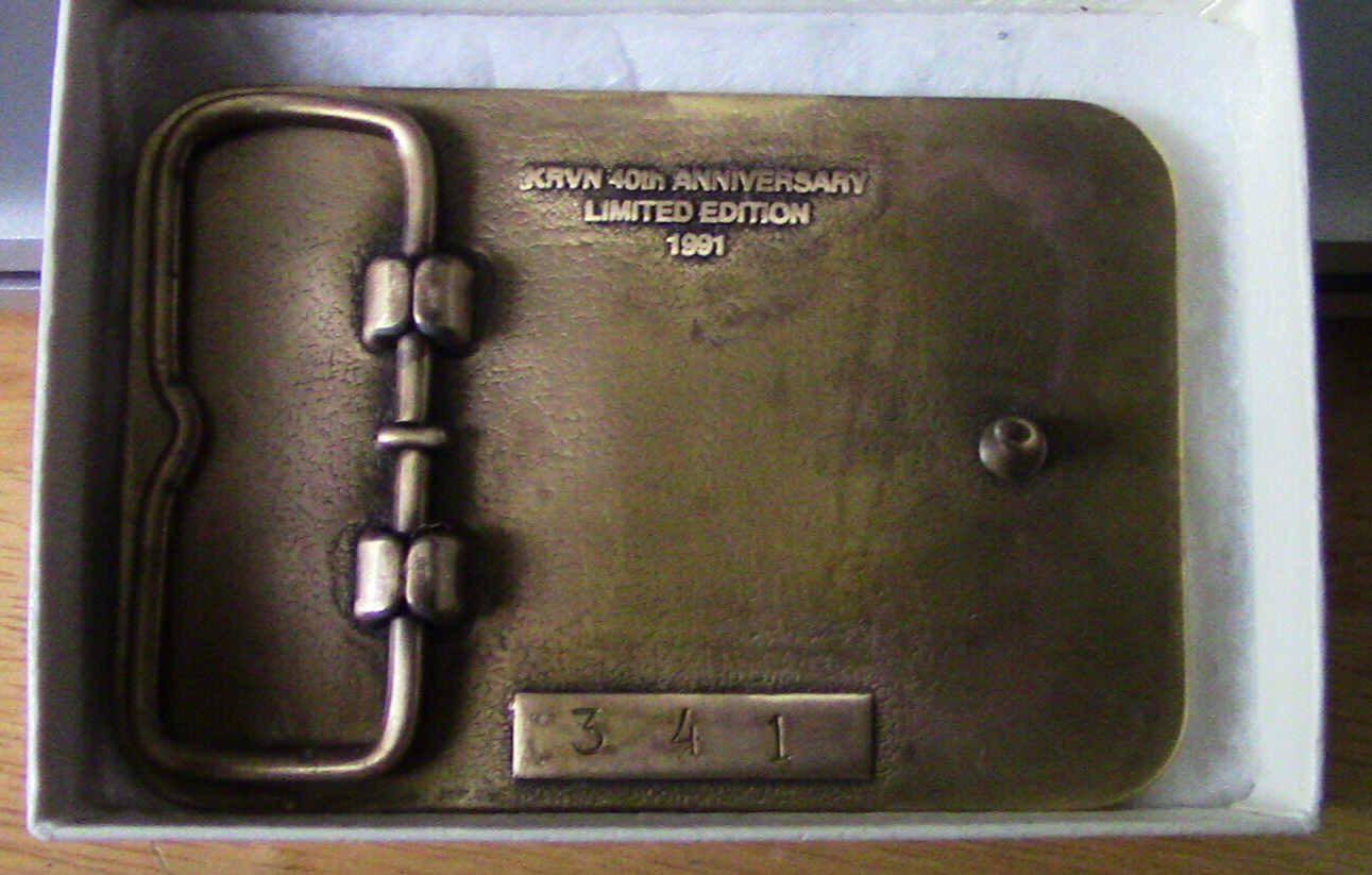 BRASS 40th Anniv. Nebraska Radio Station KRVN Belt Buckle (Numbered 341)