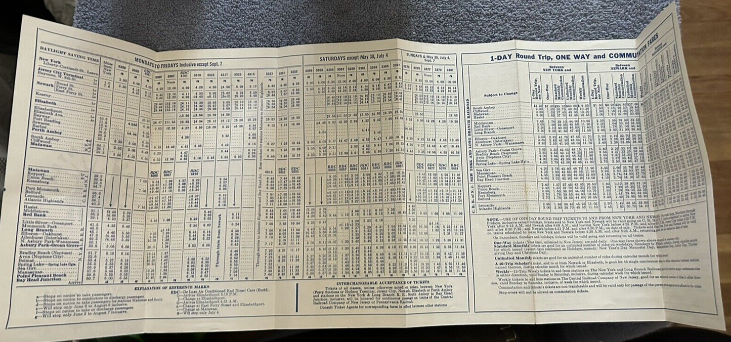 RAILROAD TIMETABLE: SEASHORE TRAINS: JERSEY CENTRAL LINES APRIL, 1964