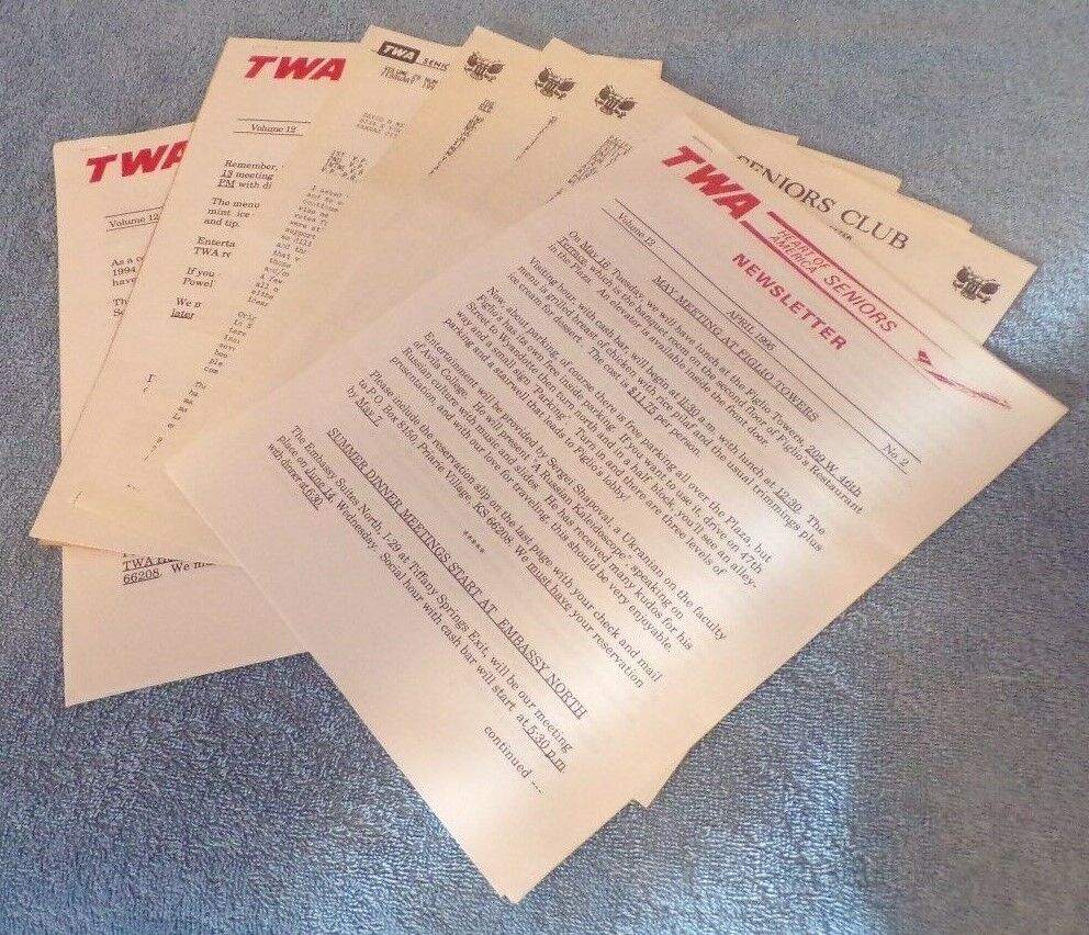 TWA Memorabilia: TWA 1995 Lot Of Heart of America Seniors Newsletters