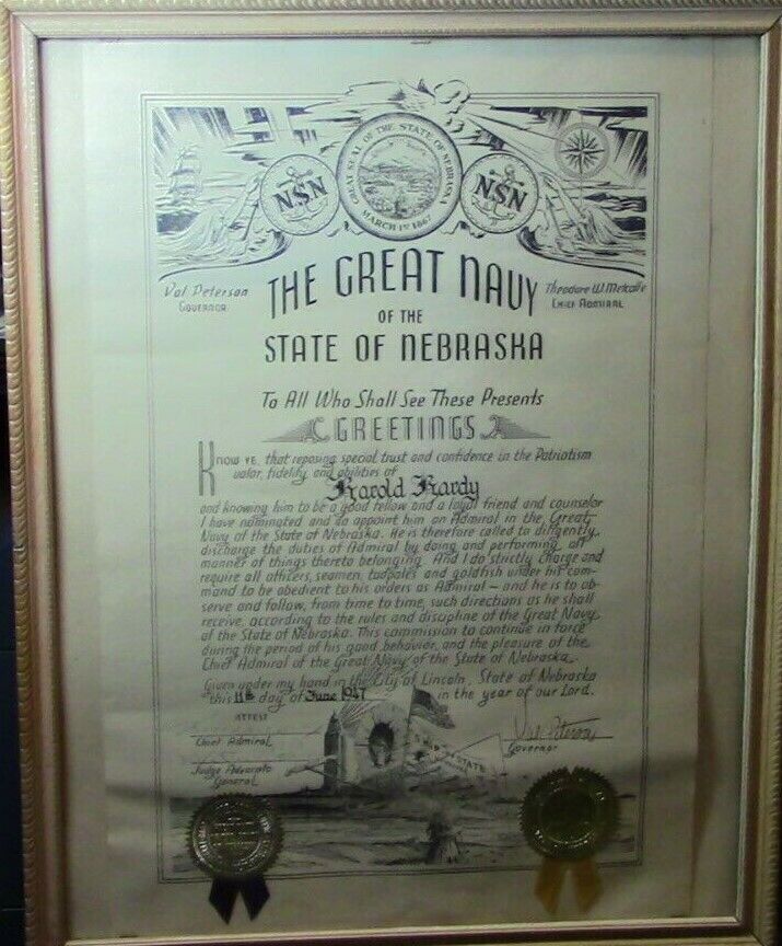 The Great Navy Of The State Of Nebraska Admiral Commission (Harold Hardy, 1947)