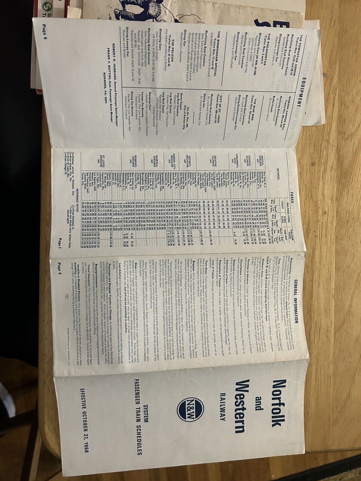 NORFOLK & WESTERN RAILWAY PASSENGER TRAIN SCHEDULES OCTOBER 27, 1968