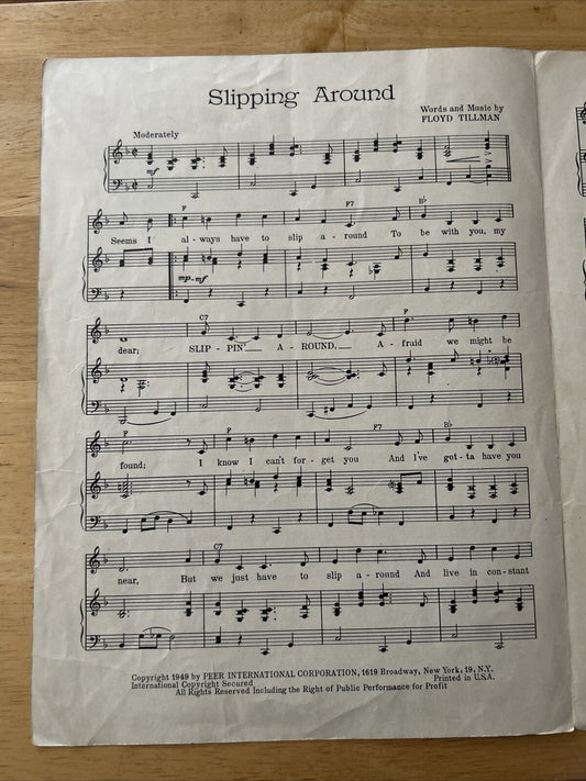 Slipping Around Floyd Tillman Sheet Music 1949