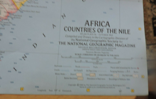 NATIONAL GEORGRAPHIC MAP OF AFRICA COUNTRIES OF THE NILE 1963