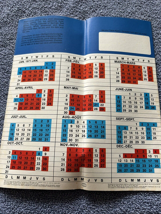 CANADIAN NATIONAL RAILWAYS (CN) GRAND TRUNK WESTERN TIMETABLE 1971