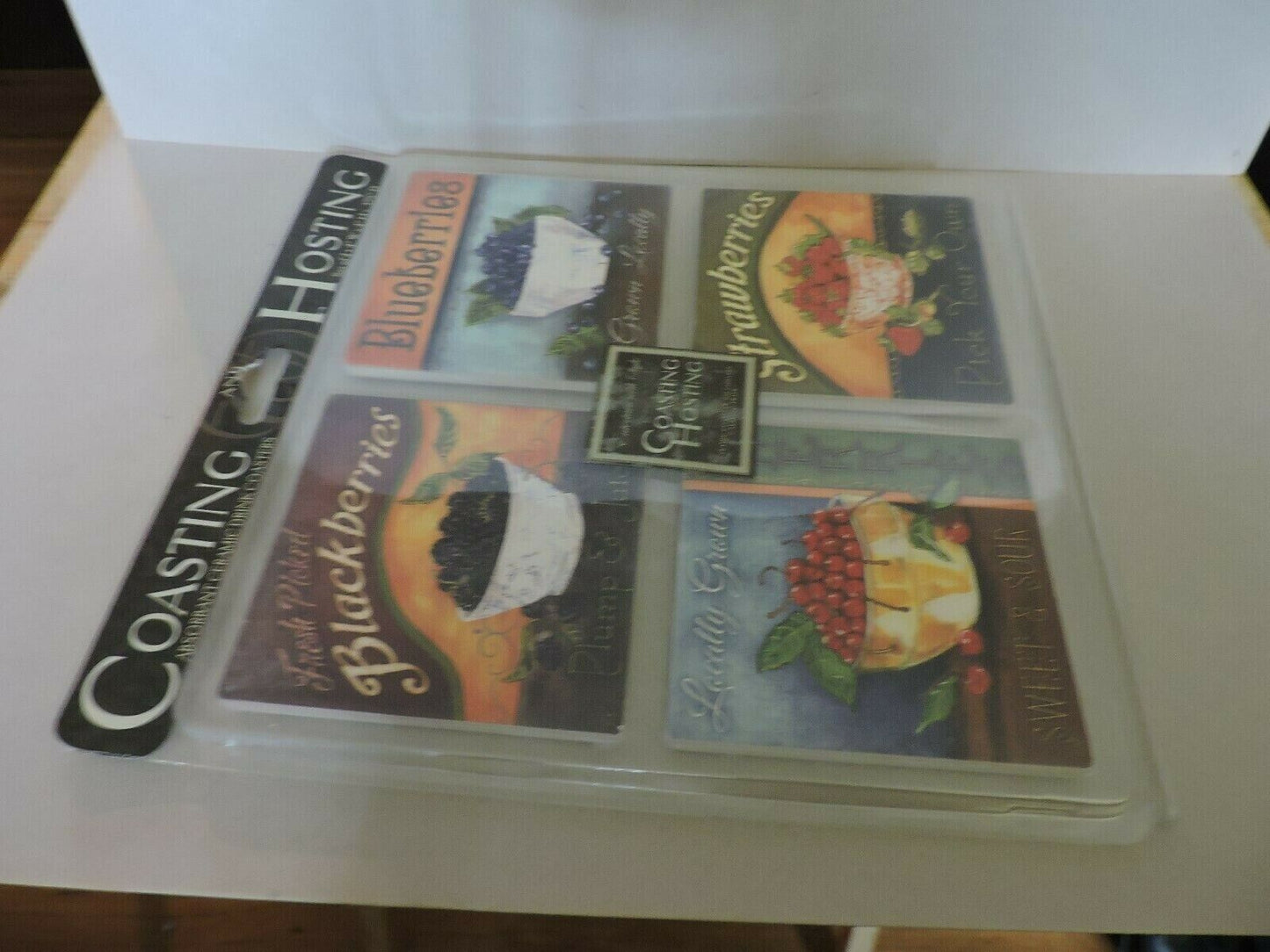 Set of 4 Ceramic Coasters: Coasting and Hoasting Fruit Coasters