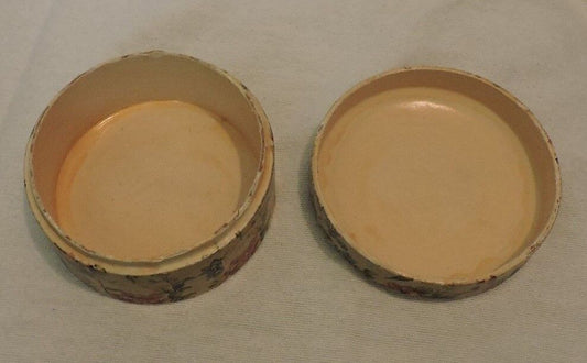 Small Circular Trinket Box Decorated with Floral Pattern and Birds