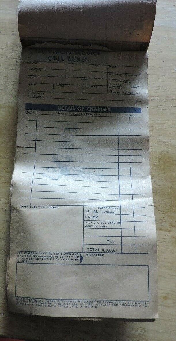 Vintage TV Service Call Book