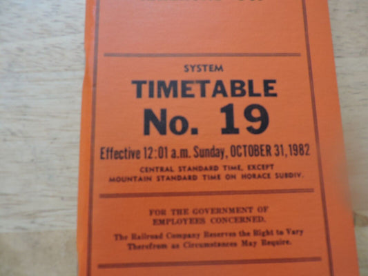 UNION PACIFIC RAILROAD CO. SYSTEM TIMETABLE NO. 19, 1982