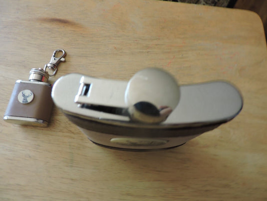 SET OF TWO STAINLESS STEEL FLASKS-- 4.5X4X.75 INCHES & 1.75X1.75X.75 INCHES