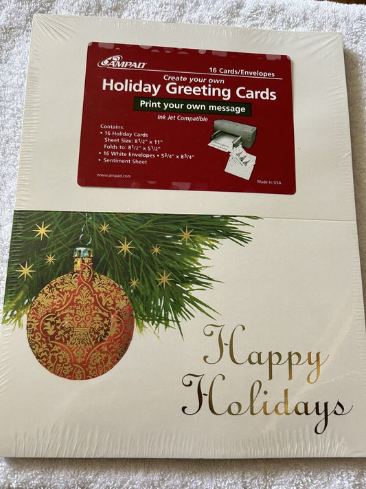 HOLIDAY GREETING CARDS 16 CARDS/ENVELOPES PRINT YOUR OWN MESSAGE
