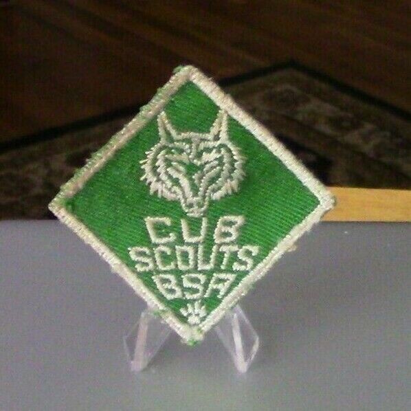 Vintage BSA: Cub Scout B.S.A. Uniform Patch (Silver Letters/Green Background)