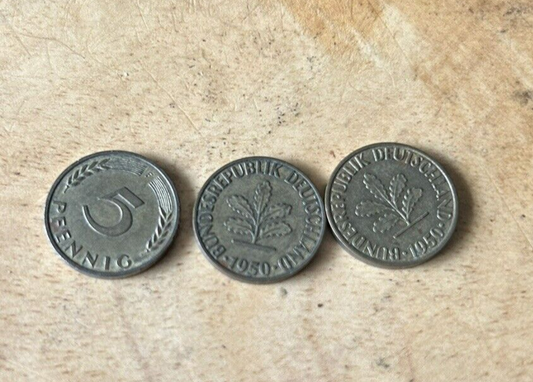 Bank Deutscher Lander: Lot of 3-1950 GERMAN 5 PFENNIG Coins