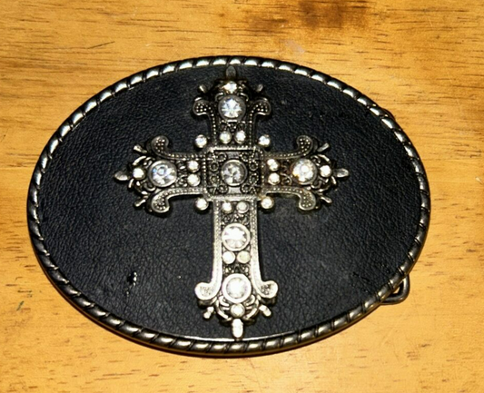 Blinged out Cross:  Fashion Brass Belt Buckle