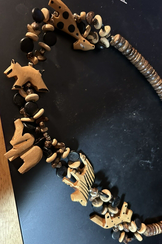 Beautiful 23" (Long) Necklace (Wooden Animal and Beads)