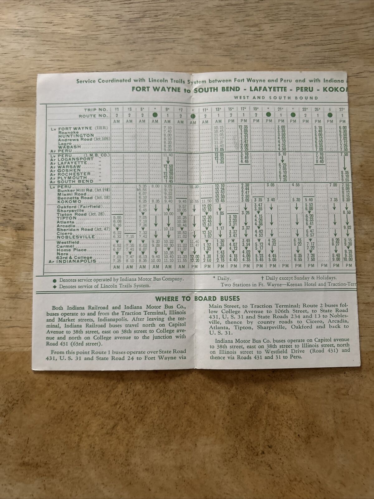 Indiana Railroad Motor Coach Schedules Sep 29, 1940