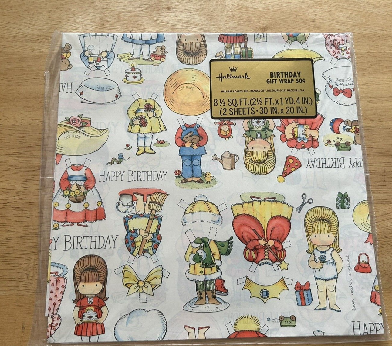 HALLMARK BIRTHDAY GIFT WRAP--PAPER DOLLS NEW