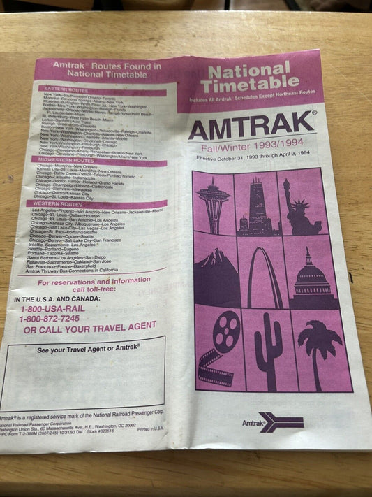 AMTRAK: NATIONAL TIMETABLE 1993-1994