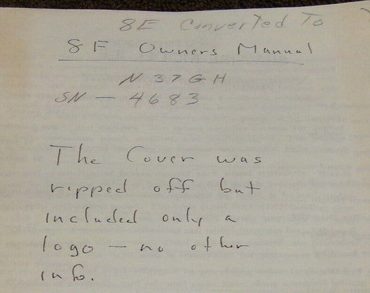 8E Converted to 8F Owners Manual N37GH SN-4683