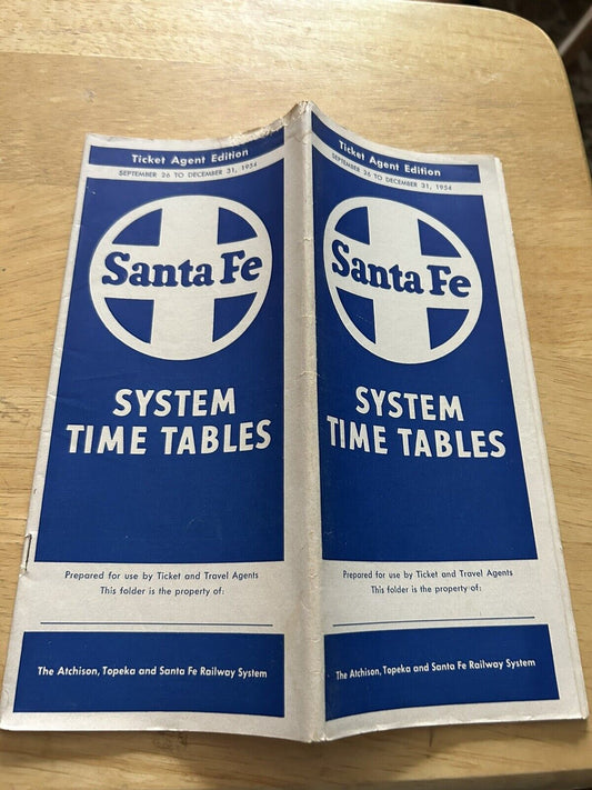 SANTE FE TIMETABLE SEPTEMBER -DECEMBER 1954--TICKET AGENT EDITION