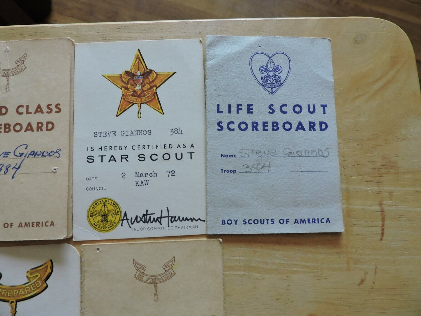 Boy Scout Memorabilia:  Advancement Cards From Between 1968-1973