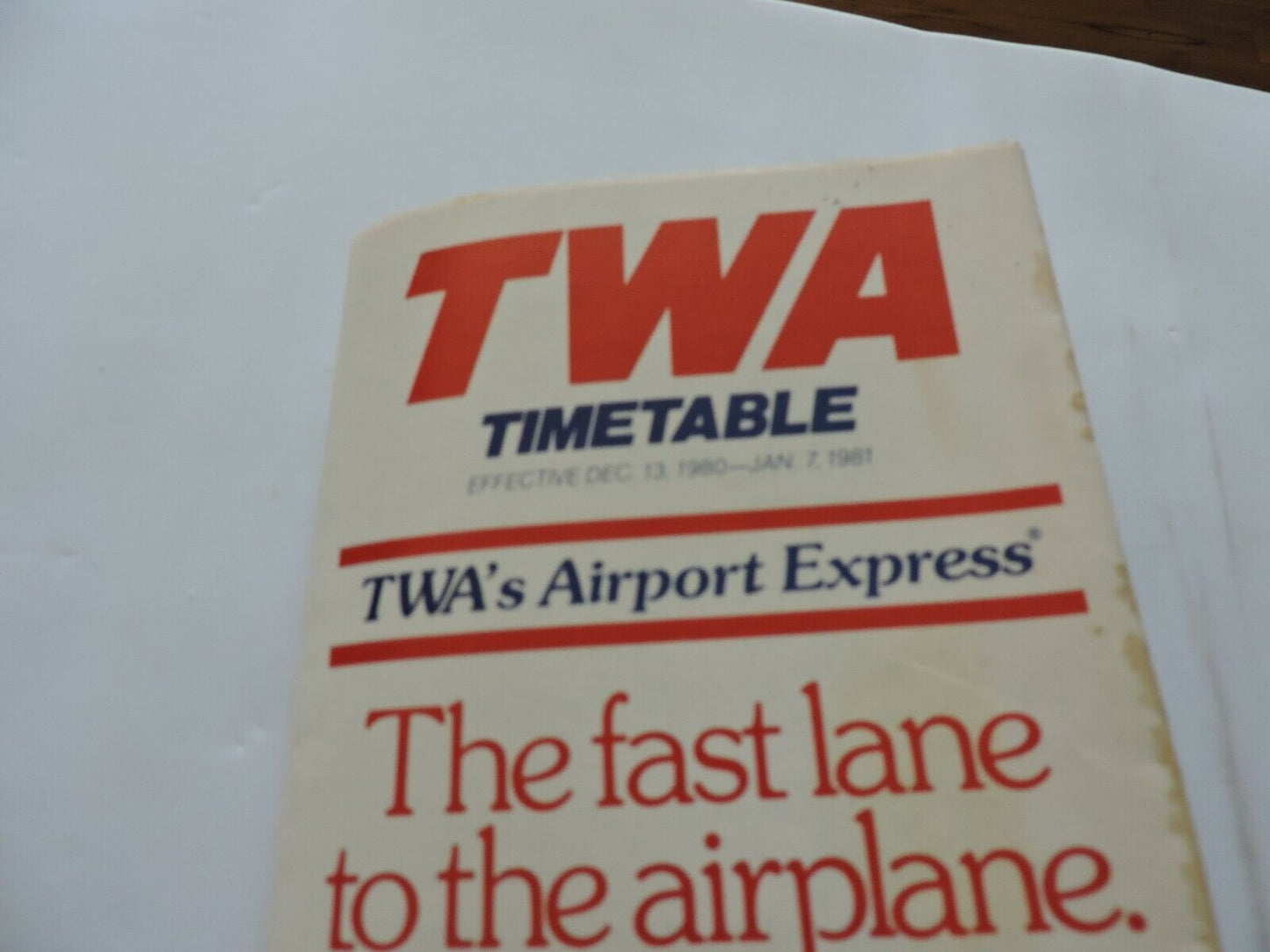 TWA TIMETABLE DECEMBER 13, 1980-JANUARY 7,1981