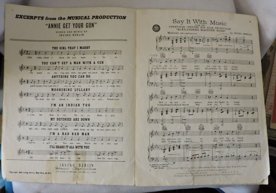1946 Irving Berlin's "Say it with Music" Standard Edition for Voice and Piano