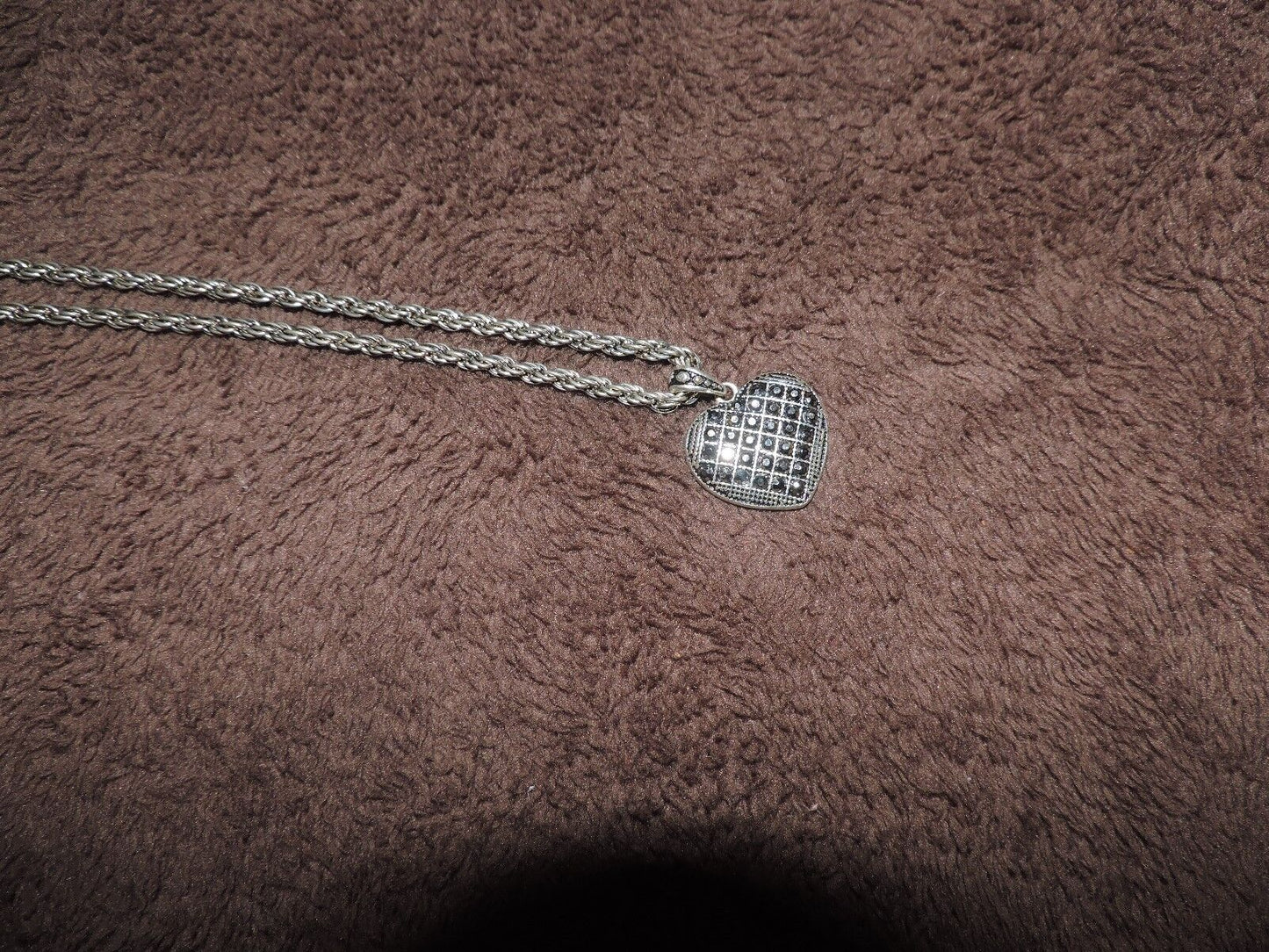 Silver-Black Heart Pendant + Silver Chain-10 inch