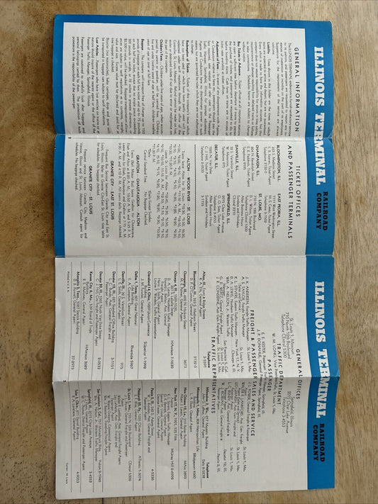 Illinois terminal Time Table Book Sep 30, 1951