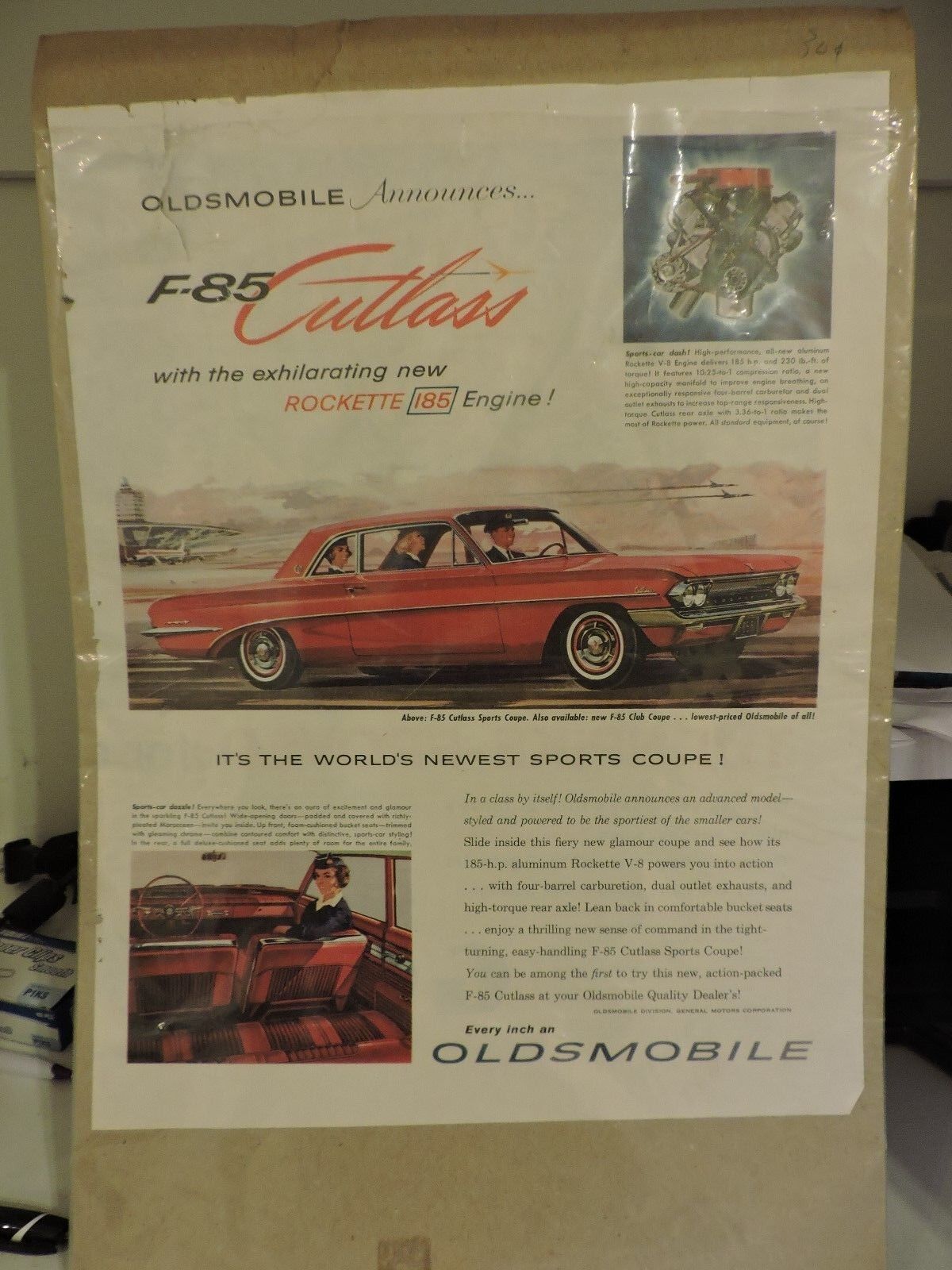 Vintage Oldsmobile F-85 CUTLESS SPORT COUPE Rocket Car Automobile (magazine ad)