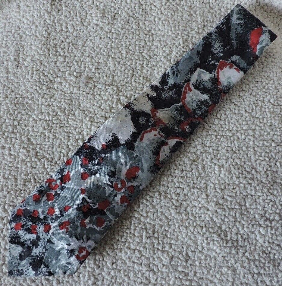 Grey/White/Black and Red Spotted Polyester Tie