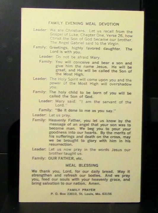 FAMILY EVENING MEAL DEVOTION, 50'S PERIOD