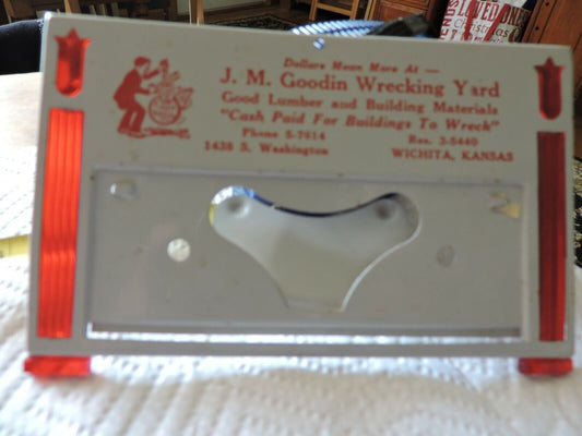 J.M. GOODIN WRECKING YARD WICHITA KANSAS--- CALENDAR TIN HOLDER 5X3 INCHES