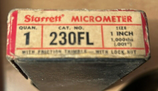 Starrett Micrometer Caliper: 1 Inch (Catalog # 230FL)