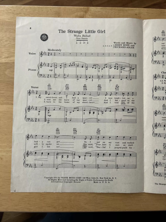 The Strange Little Girl Jerry Ross Sheet Music 1951
