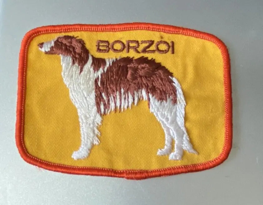 Borzoi Dog Patch (White & Brown on Gold Background)