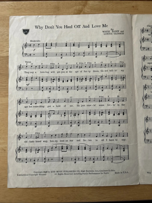 Why Don't You Haul Off and Love Me Sheet Music by Waye Raney & Lonnie Glosson