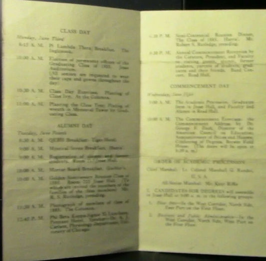 1935 University of Missouri, COMMENCEMENT Calendar
