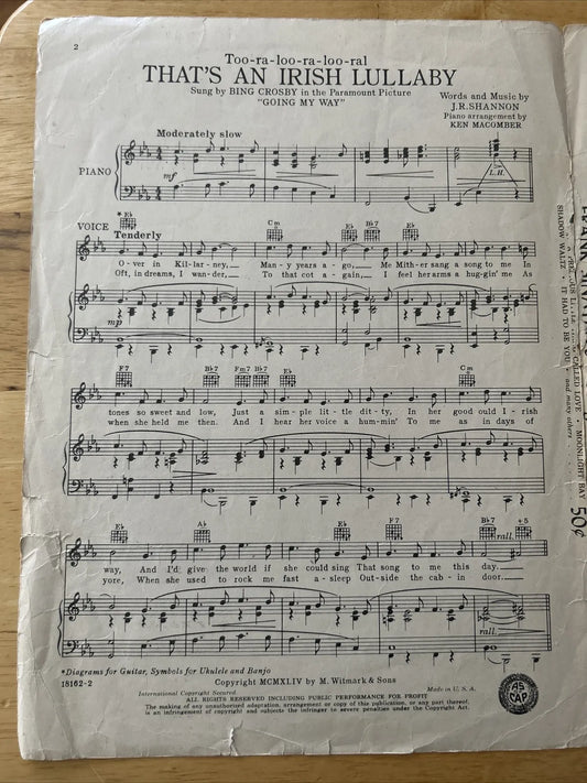 Thats An Irish Lullaby JR Sannon Sheet Music 1944