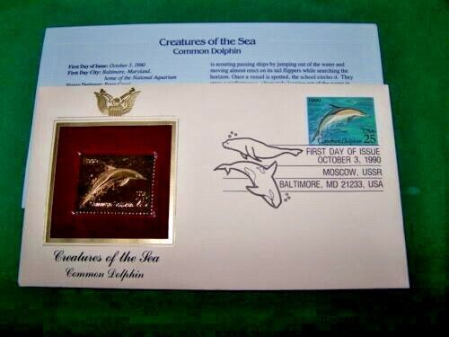 First Day Issue Gold Stamp Creatures of the Sea Dolphin Oct. 3, 1990