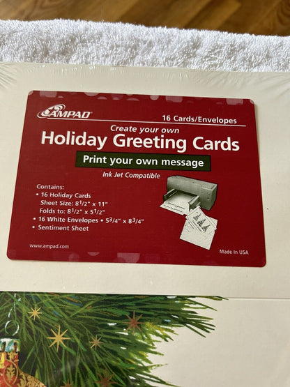 HOLIDAY GREETING CARDS 16 CARDS/ENVELOPES PRINT YOUR OWN MESSAGE