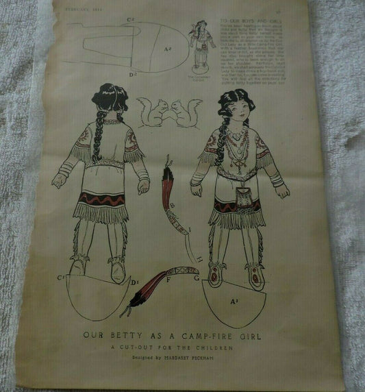 FEBRUARY 1914: " OUR BETTY AS A CAMP FIRE GIRL" CUT OUT: DESIGNED BY MARGARET PE