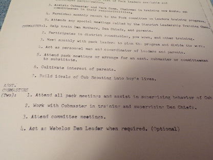Vintage 1960s Cub Scout Pack: Committee Responsibilities Copies