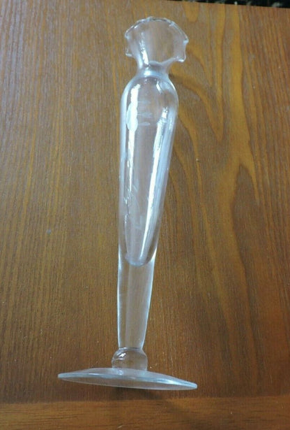ETCHED GLASS VASE  (10 INCHES TALL-BASE 3 INCHES-TOP OPENING 2 INCHES)