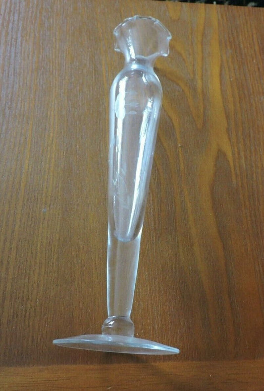 ETCHED GLASS VASE  (10 INCHES TALL-BASE 3 INCHES-TOP OPENING 2 INCHES)