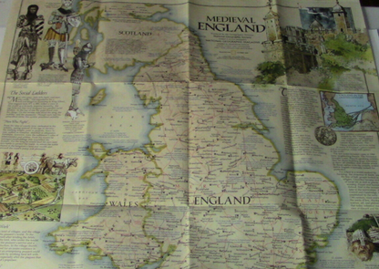 The National Geographic Magazine Map The British Isles & Medieval England 1979