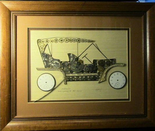 Framed/Signed Clock/Watch Art: Using Elgin Watch Parts/Olds13 1/2" X 16 1/2"