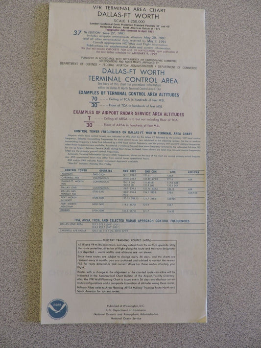 DALLAS-FT WORTH  CHART TERMINAL CONTROL AREA CHART 37TH EDITION,JUNE 27 1991