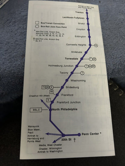 TIMETABLE: TRENTON-LEVITTOWN TORRESDALE PHILADELPHIA SEPTA COMMUTER 1978