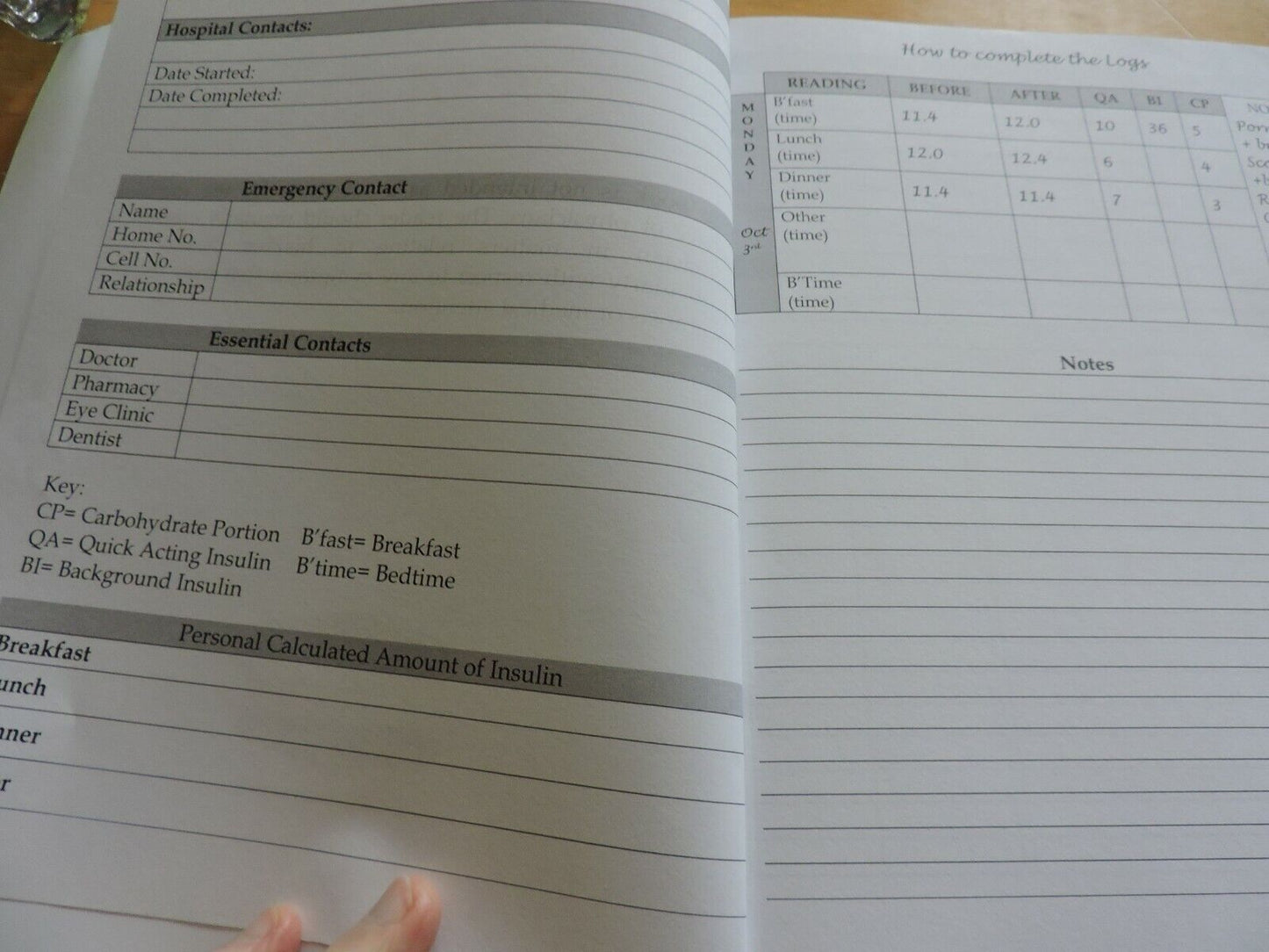 BLOOD SUGAR MOITORING DIARY BOOK
